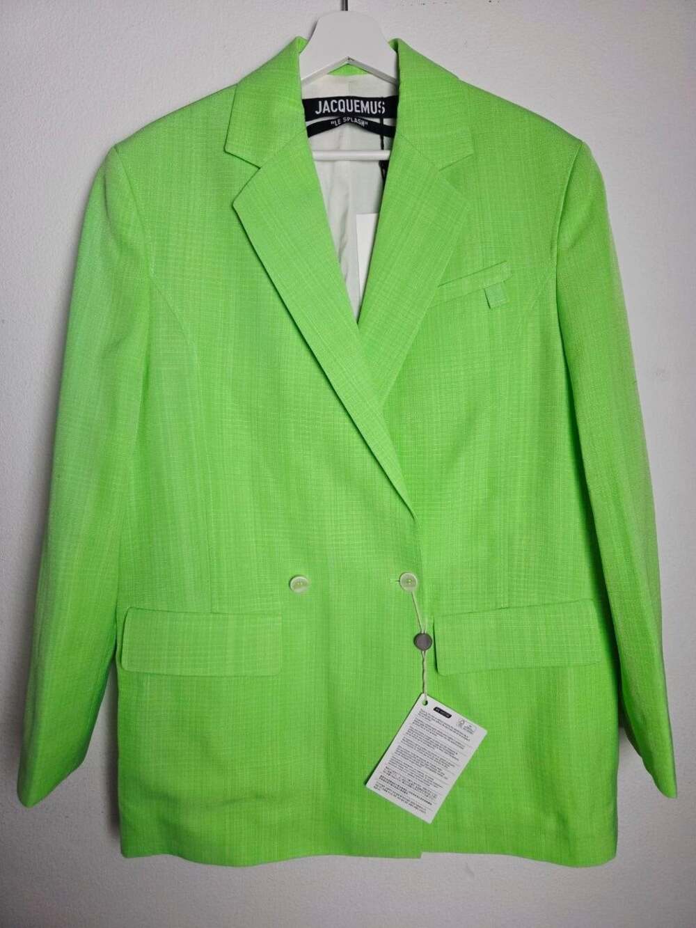 JACQUEMUS Neon Green Oversized Blazer FR 34 Le Splash La Veste Marino NWT